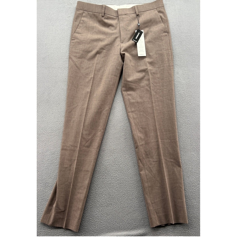 Express Pants Men's 32x32 Brown Extra Slim 4-Way Hyper Stretch Dress Pants NWT